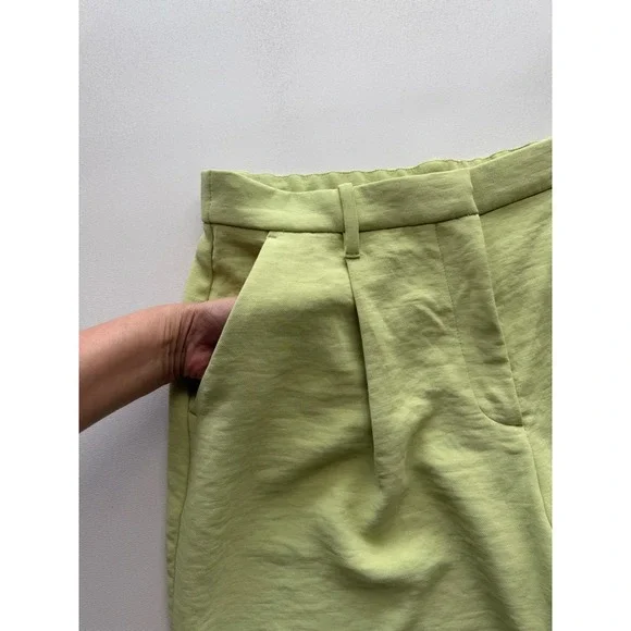 Abercrombie & Fitch Lime Green Pleated Wide Leg Trousers High Rise Pants Size 12 - Picture 4 of 12